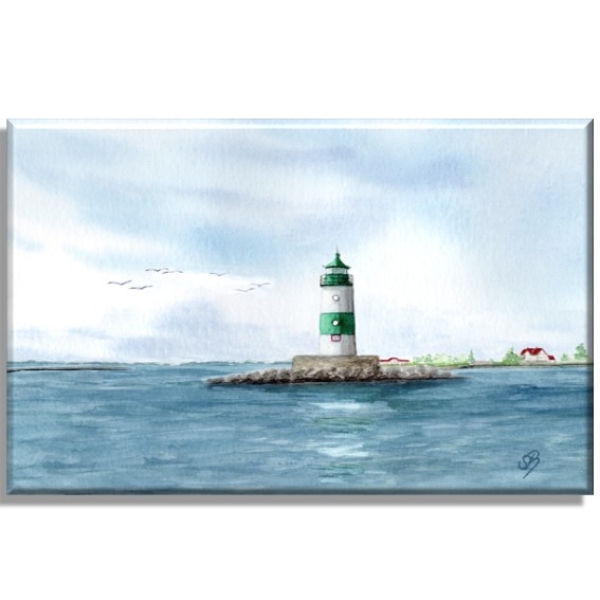 Leinwand 40 x 30 cm Keilrahmen Canvas-Leinen Aquarell Maritim Kunst Druck Kunstdruck Ostsee Leuchtturm Maasholm Schleimünde Schlei Kappeln